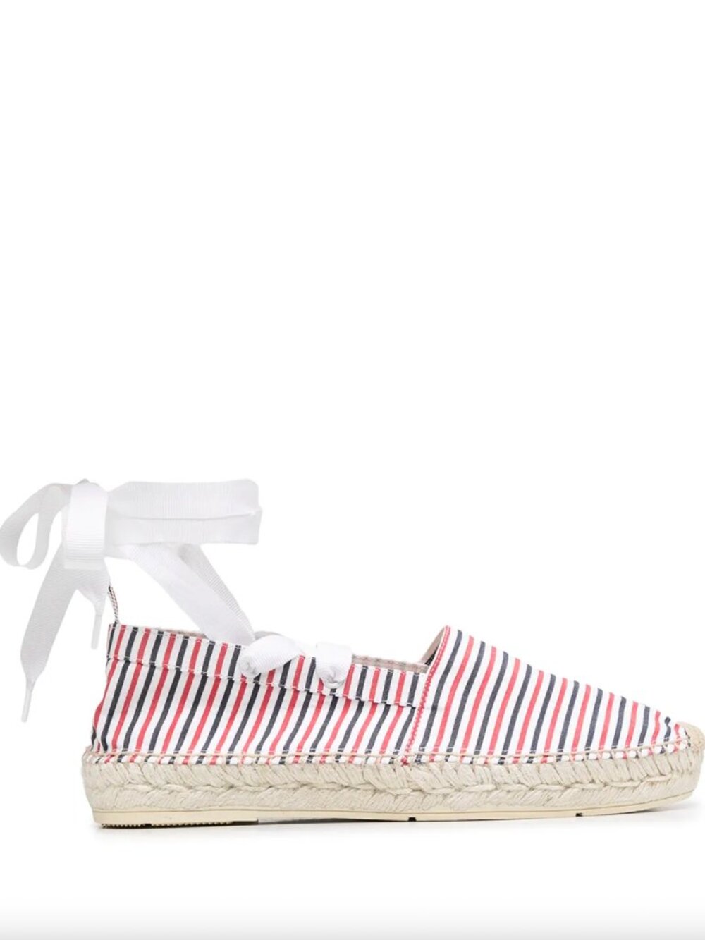 THOM BROWNE Lace-up Ankle-wrap Seersucker Striped Cotton Espadrilles NEW Sz.9